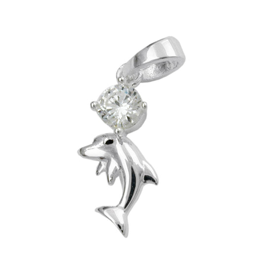 Pendant 16x8mm dolphin with zirconia shiny silver 925