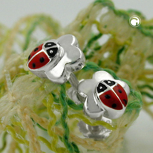 Stud earring 6mm children's earring ladybug on flower silver 925