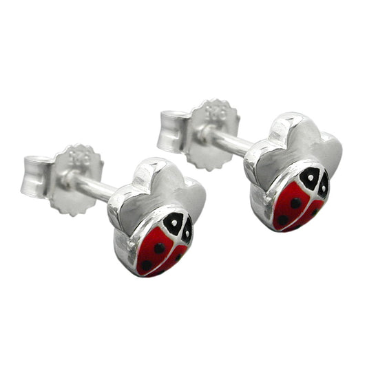 Stud earring 6mm children's earring ladybug on flower silver 925