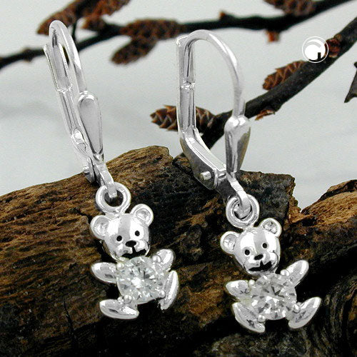 Ear leverback earrings earrings 24x7mm small bear zirconia white silver 925