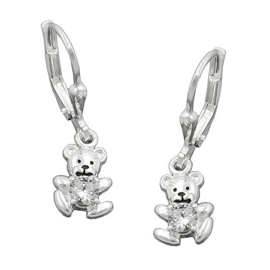Ear leverback earrings earrings 24x7mm small bear zirconia white silver 925