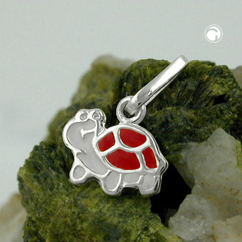 Pendant 7x8mm turtle white-red silver 925