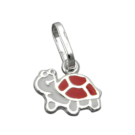 Pendant 7x8mm turtle white-red silver 925