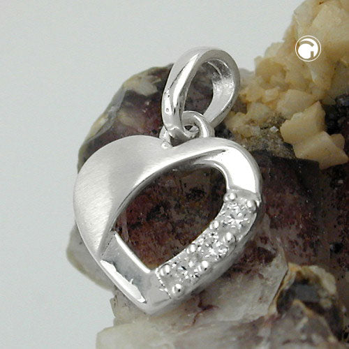 Pendant 9x9mm heart with 3 zirconias matt-glossy silver 925