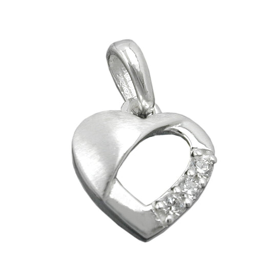 Pendant 9x9mm heart with 3 zirconias matt-glossy silver 925