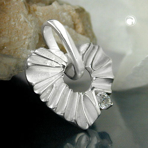 Pendant 17mm heart with zirconia matt-glossy silver 925