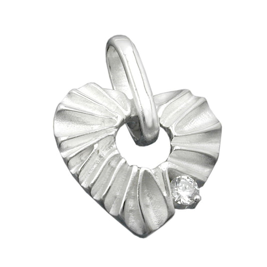 Pendant 17mm heart with zirconia matt-glossy silver 925