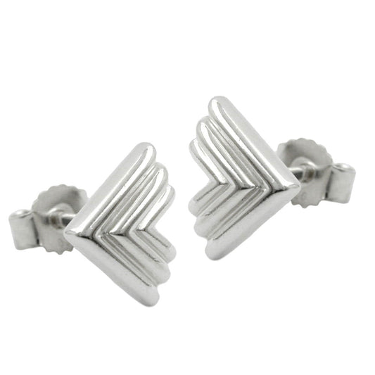 Stud earring 9x7mm angle triple silver 925