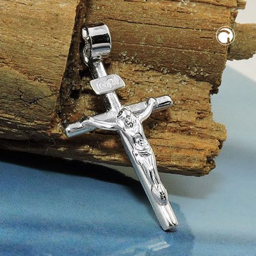 Pendant 23x13mm cross with Jesus shiny silver 925