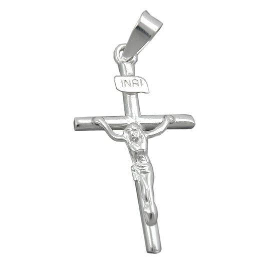 Pendant 23x13mm cross with Jesus shiny silver 925
