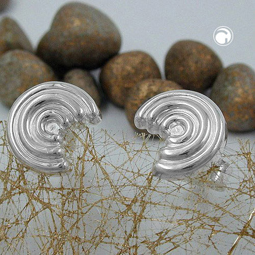 Stud earring 8x7mm semicircle with grooves silver 925