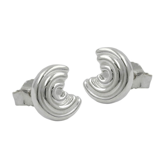Stud earring 8x7mm semicircle with grooves silver 925