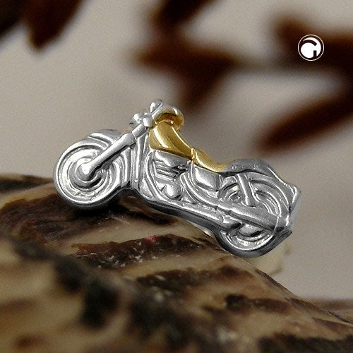 Stud earring 8x4mm motorcycle bicolor 1 piece silver 925
