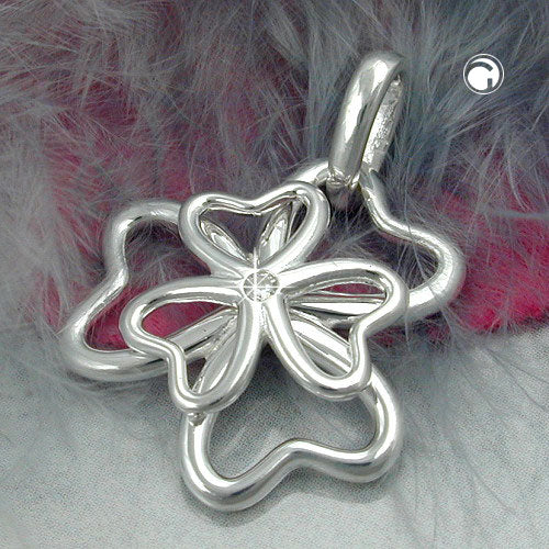 Pendant 18mm cloverleaf zirconia shiny silver 925