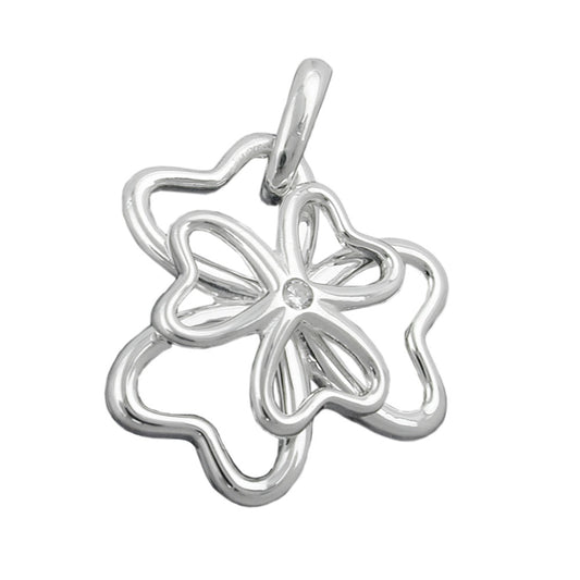 Pendant 18mm cloverleaf zirconia shiny silver 925