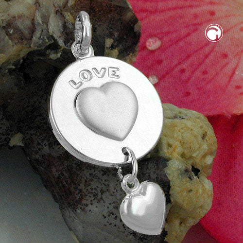 Pendant 28x14mm 2 hearts plate with engraving - LOVE and heart pendulum silver 925