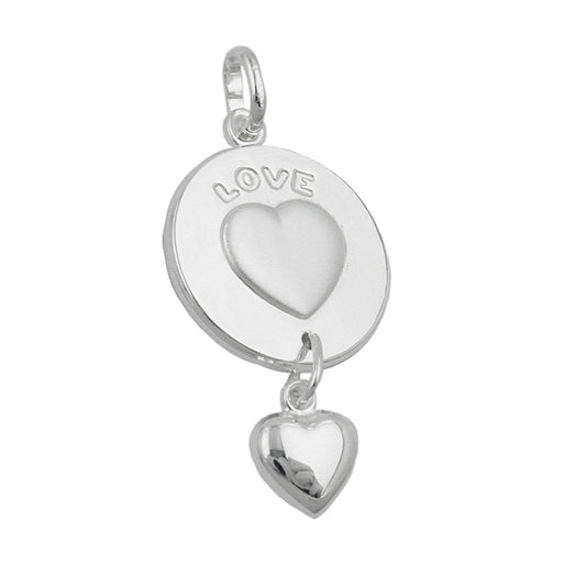 Pendant 28x14mm 2 hearts plate with engraving - LOVE and heart pendulum silver 925