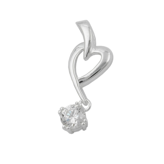 Pendant 26x9mm heart shape with zirconia shiny silver 925