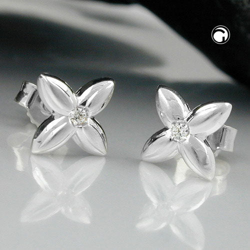 Stud earring 6.5x6.5mm small flower zirconia white silver 925