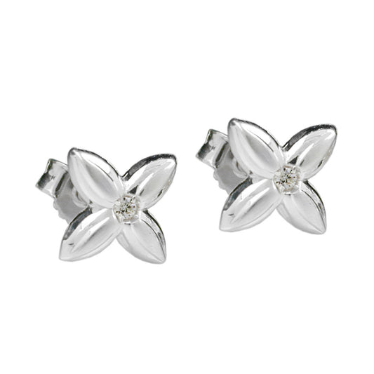 Stud earring 6.5x6.5mm small flower zirconia white silver 925