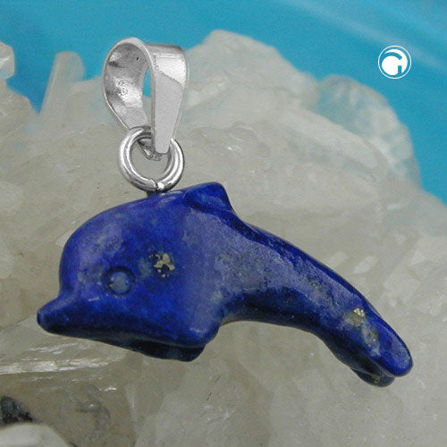 Pendant approx. 20x12x5mm dolphin made of lapis lazuli silver 925