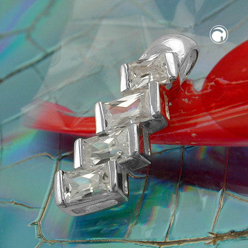 Pendant 21x7mm 4x Zirconia slanted shiny silver 925