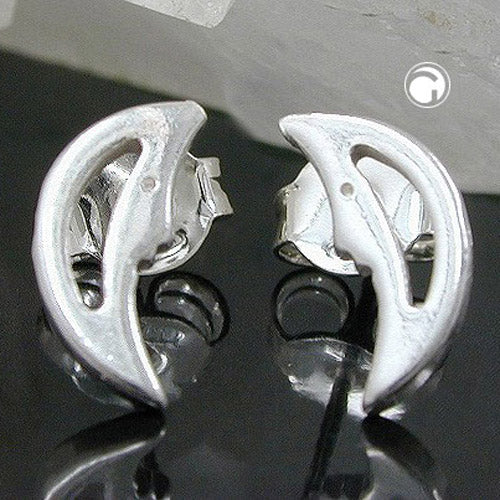 Stud earring 12x5mm half moon with face shiny silver 925