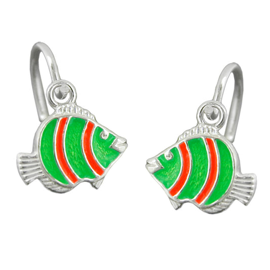 Ear clip earrings 13x9mm clownfish green orange silver 925