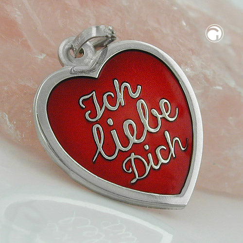 Pendant 17x16mm heart painted red - I love you - Silver 925