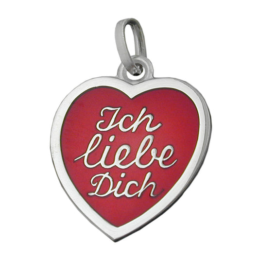 Pendant 17x16mm heart painted red - I love you - Silver 925