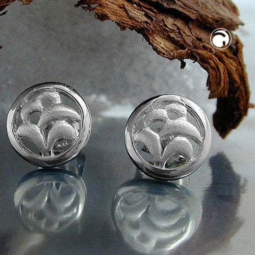 Stud earring 9mm openwork matt-glossy silver 925