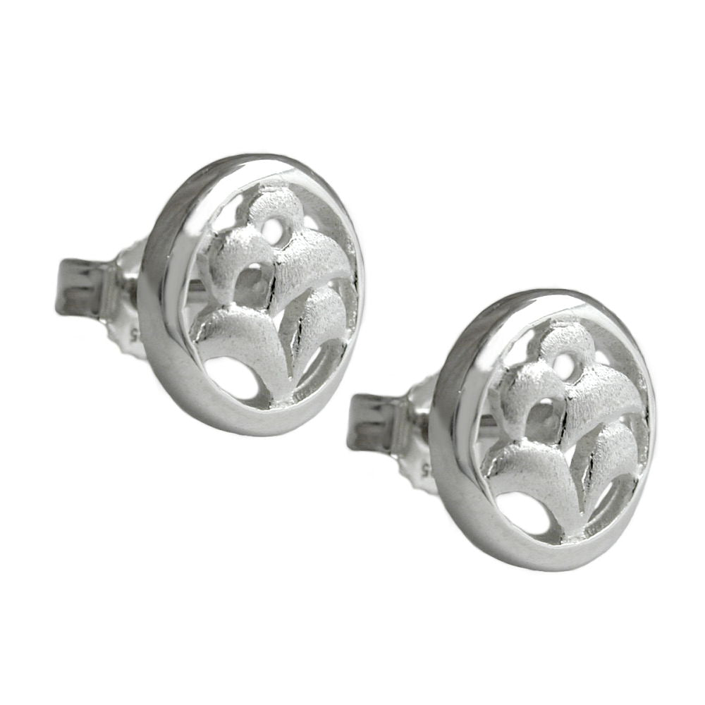 Stud earring 9mm openwork matt-glossy silver 925