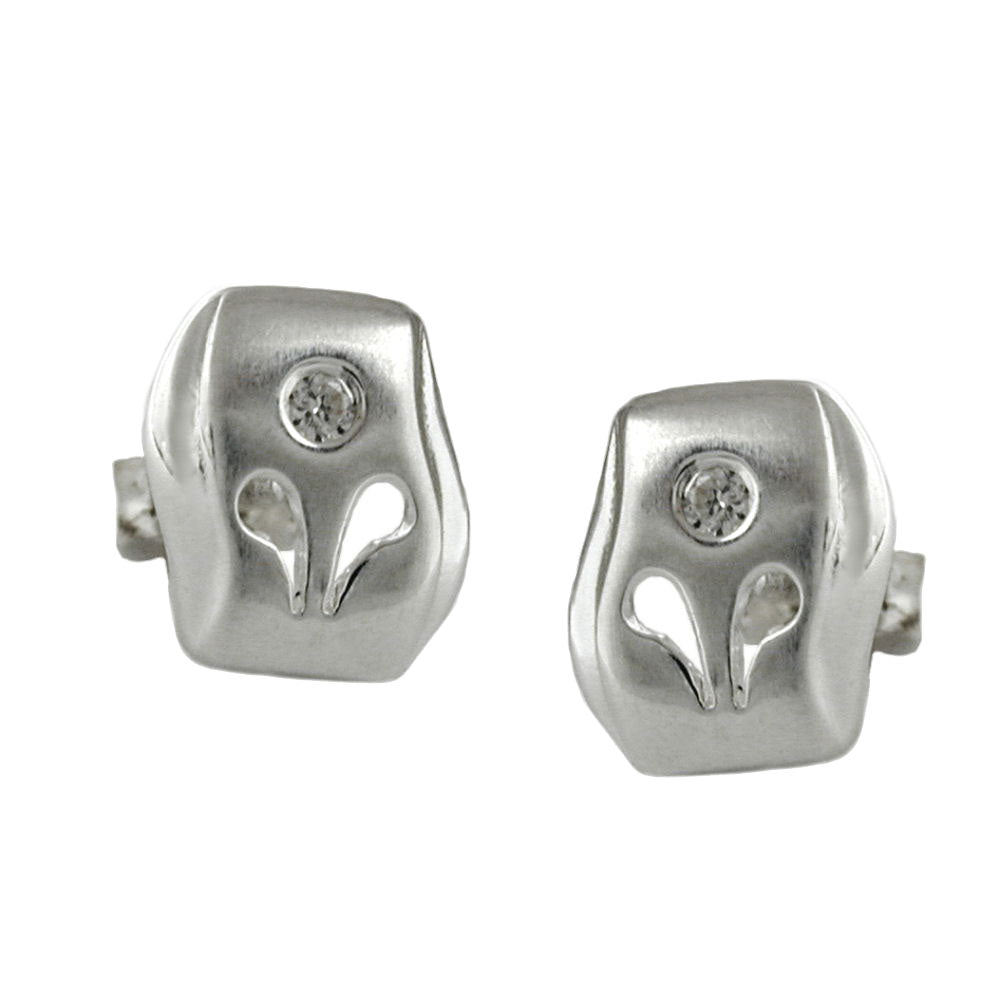 Stud earrings 9x8mm matt shiny with zirconia silver 925