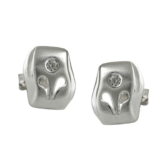 Stud earrings 9x8mm matt shiny with zirconia silver 925