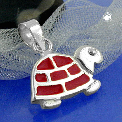Pendant 11x13mm turtle red enamelled silver 925