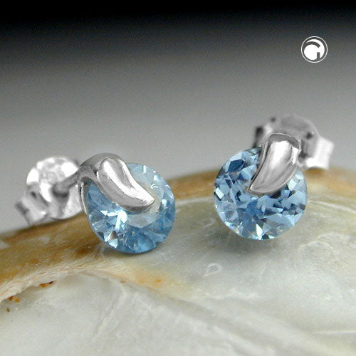 Stud earring 7x6mm synthetic aquamarine silver 925