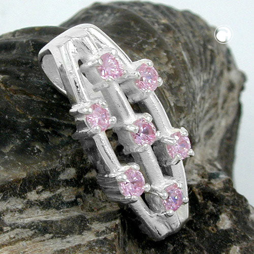 Pendant 21x9mm 7x zirconia pink silver 925