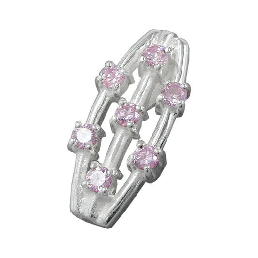 Pendant 21x9mm 7x zirconia pink silver 925