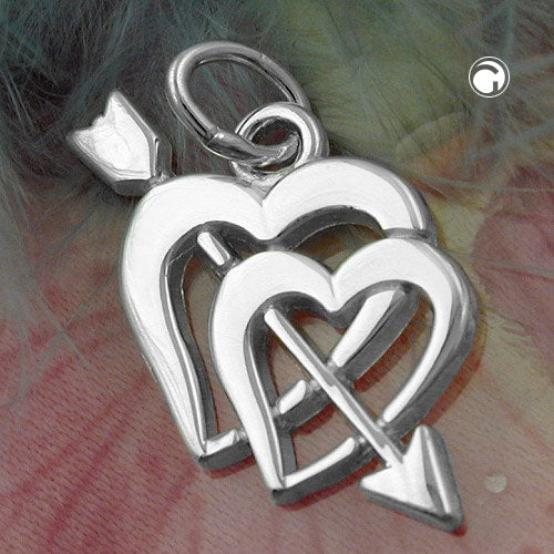 Pendant 23x12mm double heart with arrow silver 925
