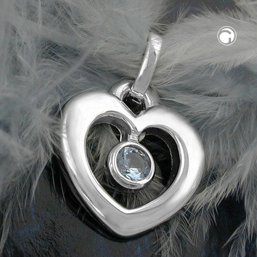 Pendant 17x16mm heart synthetic blue topaz shiny silver 925