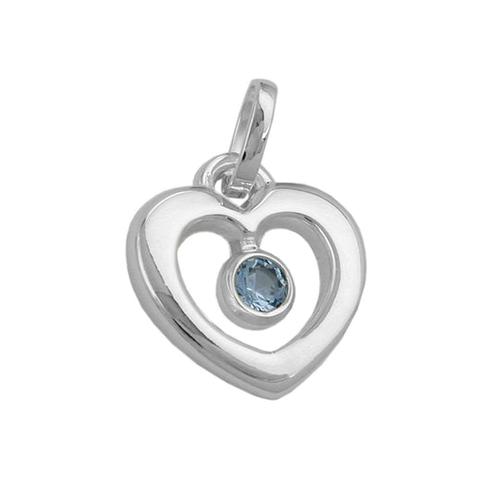 Pendant 17x16mm heart synthetic blue topaz shiny silver 925