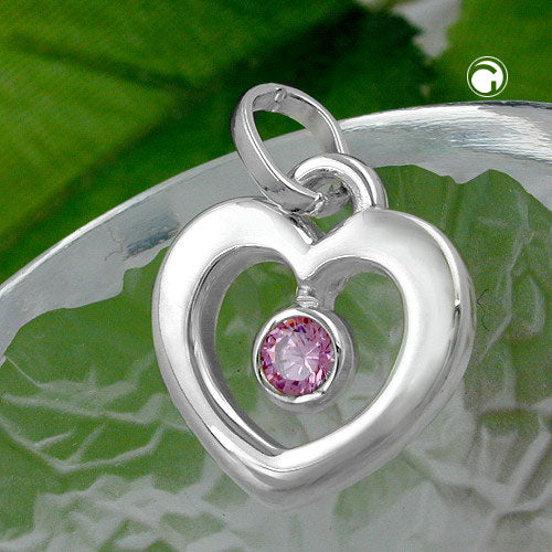 Pendant 17x16mm heart zirconia pink silver 925