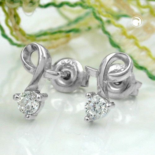 Stud earrings 10x6mm with zirconia set rhodium-plated silver 925