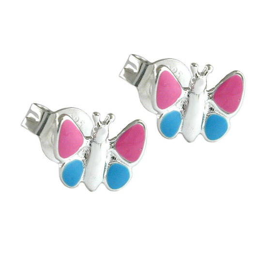 Stud earring 7x8mm children's earring butterfly light blue-pink silver 925