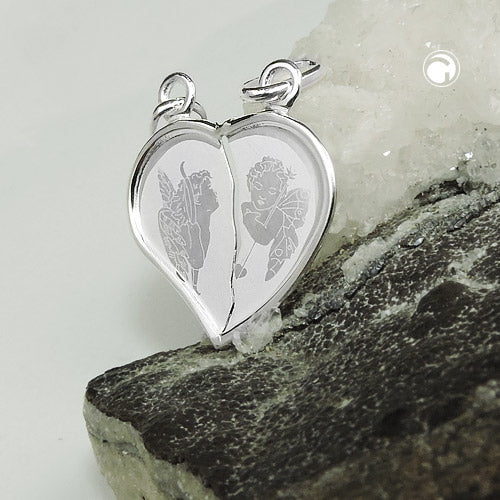 Pendant 20x18mm double pendant heart with angels silver 925
