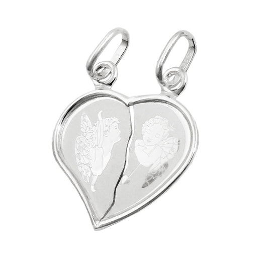 Pendant 20x18mm double pendant heart with angels silver 925