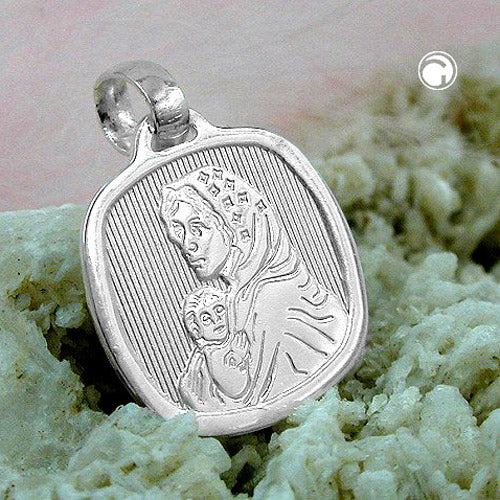 Pendant 16x15mm Mary with baby Jesus shiny silver 925