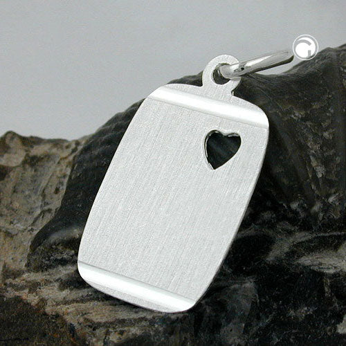 Pendant, engraving plate heart, silver 925