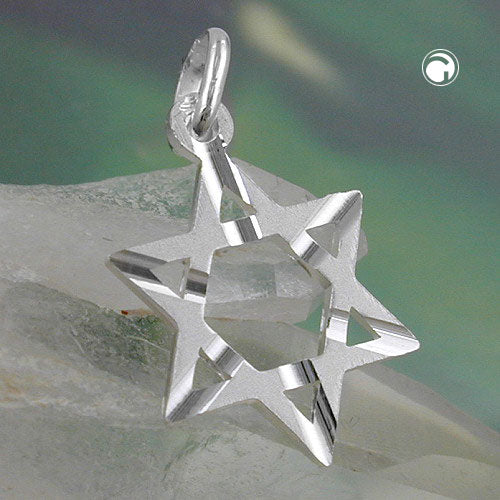 Pendant 18x13mm David Star matt diamond-cut silver 925