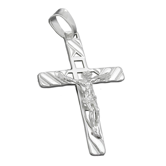 Pendant 35x22mm cross with Jesus matt-glossy silver 925